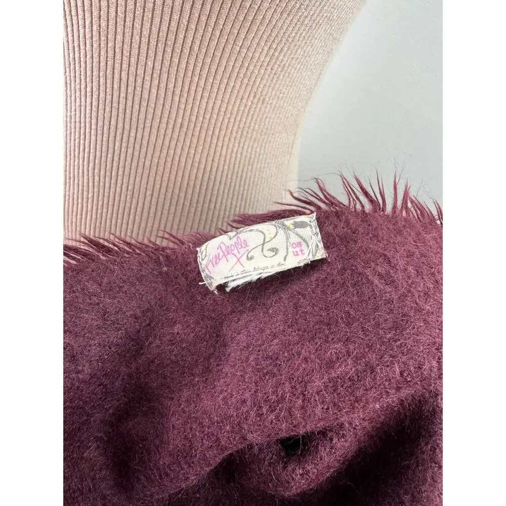 FREE PEOPLE Burgundy Red Winter Blanket Scarf Around Neck Raw Hem Large
